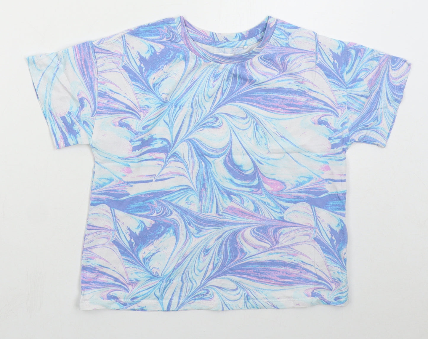 NEXT Girls Blue  Cotton Basic T-Shirt Size 7 Years Crew Neck Pullover - Tie Dye