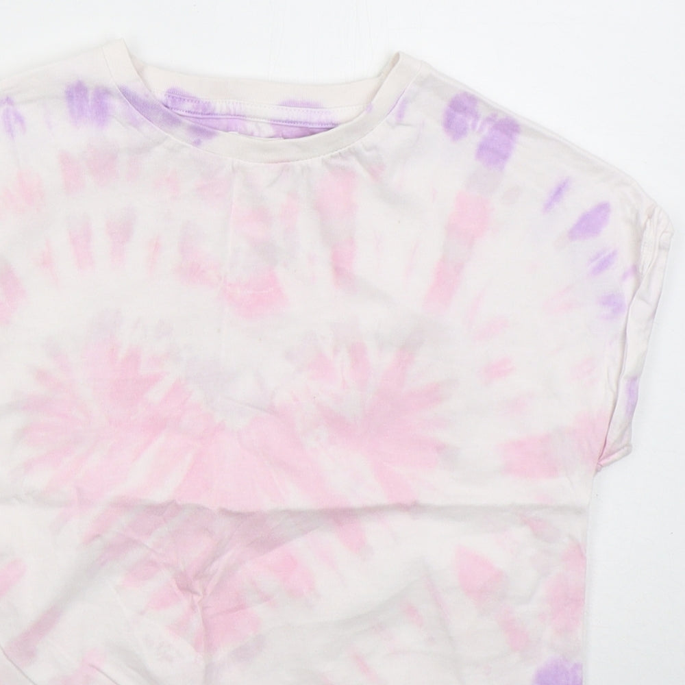 NEXT Girls Pink  Cotton Basic T-Shirt Size 6 Years Crew Neck Pullover - Tie Dye