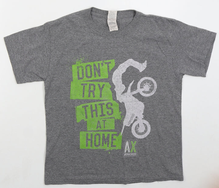 Gildan Boys Grey  Cotton Basic T-Shirt Size M Crew Neck Pullover - Don't Try This At Home