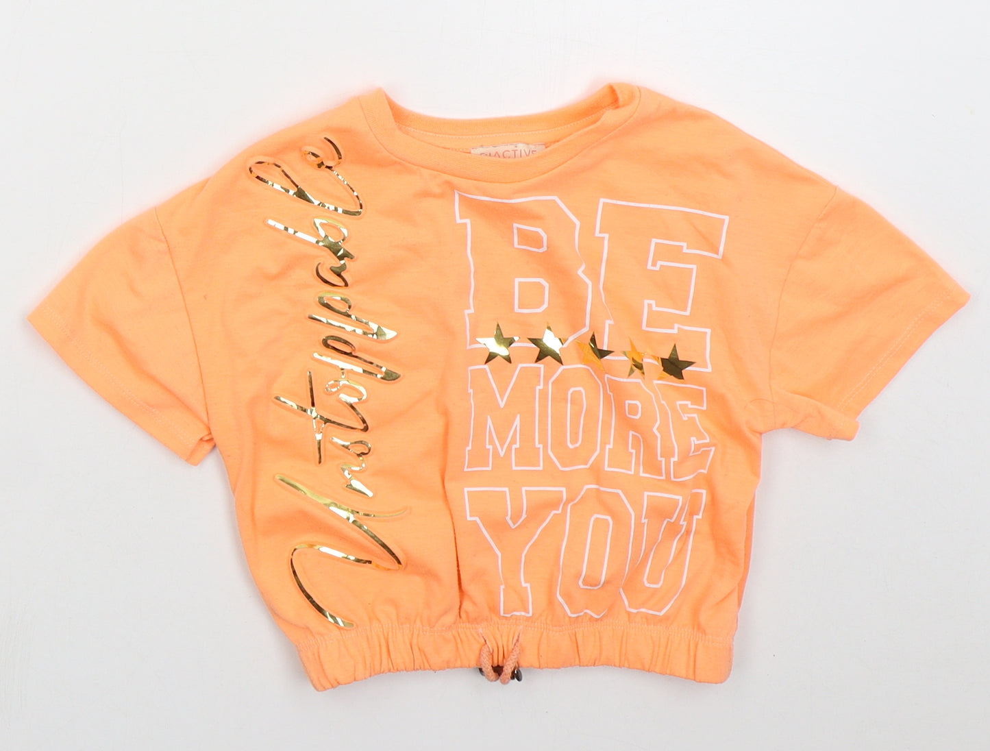 River Island Girls Orange  Cotton Basic T-Shirt Size 5-6 Years Crew Neck Pullover - Be More You