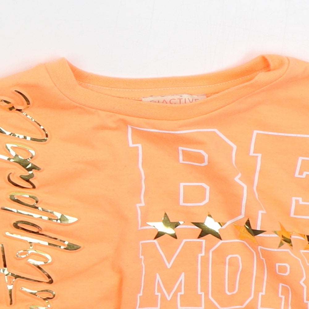 River Island Girls Orange  Cotton Basic T-Shirt Size 5-6 Years Crew Neck Pullover - Be More You