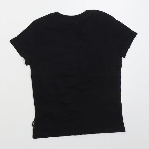 VANS Girls Black  Cotton Basic T-Shirt Size 6 Years Crew Neck Pullover - Hearts