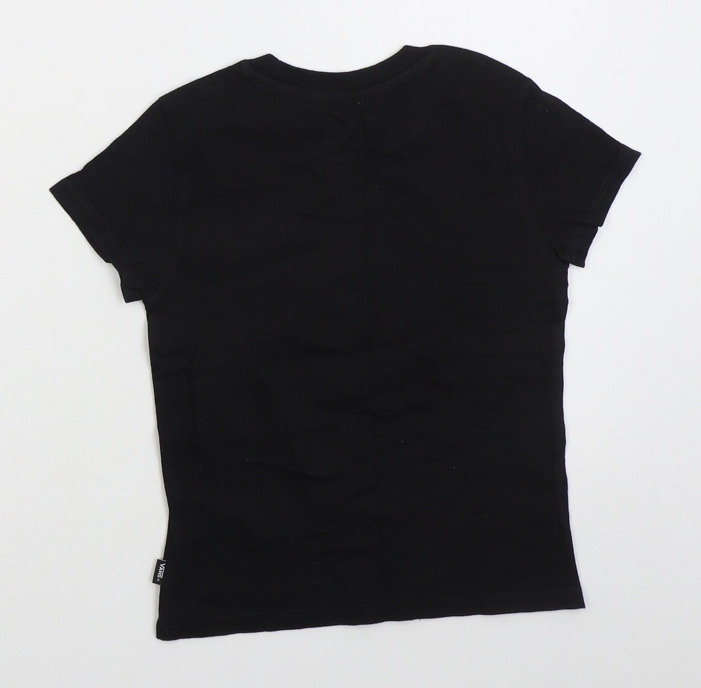 VANS Girls Black  Cotton Basic T-Shirt Size 6 Years Crew Neck Pullover - Hearts