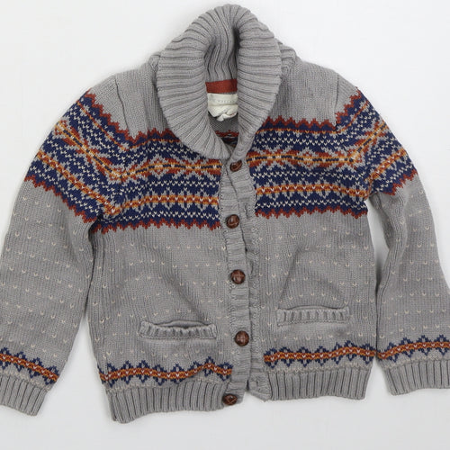 Rhorie Whelan Boys Grey Collared Fair Isle Cotton Cardigan Jumper Size 3-4 Years  Button