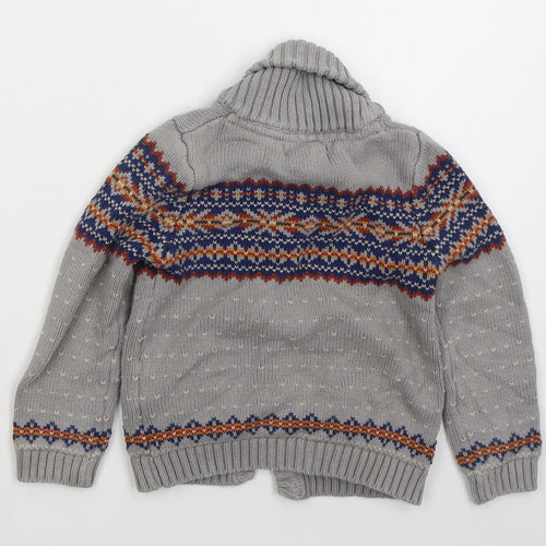 Rhorie Whelan Boys Grey Collared Fair Isle Cotton Cardigan Jumper Size 3-4 Years  Button