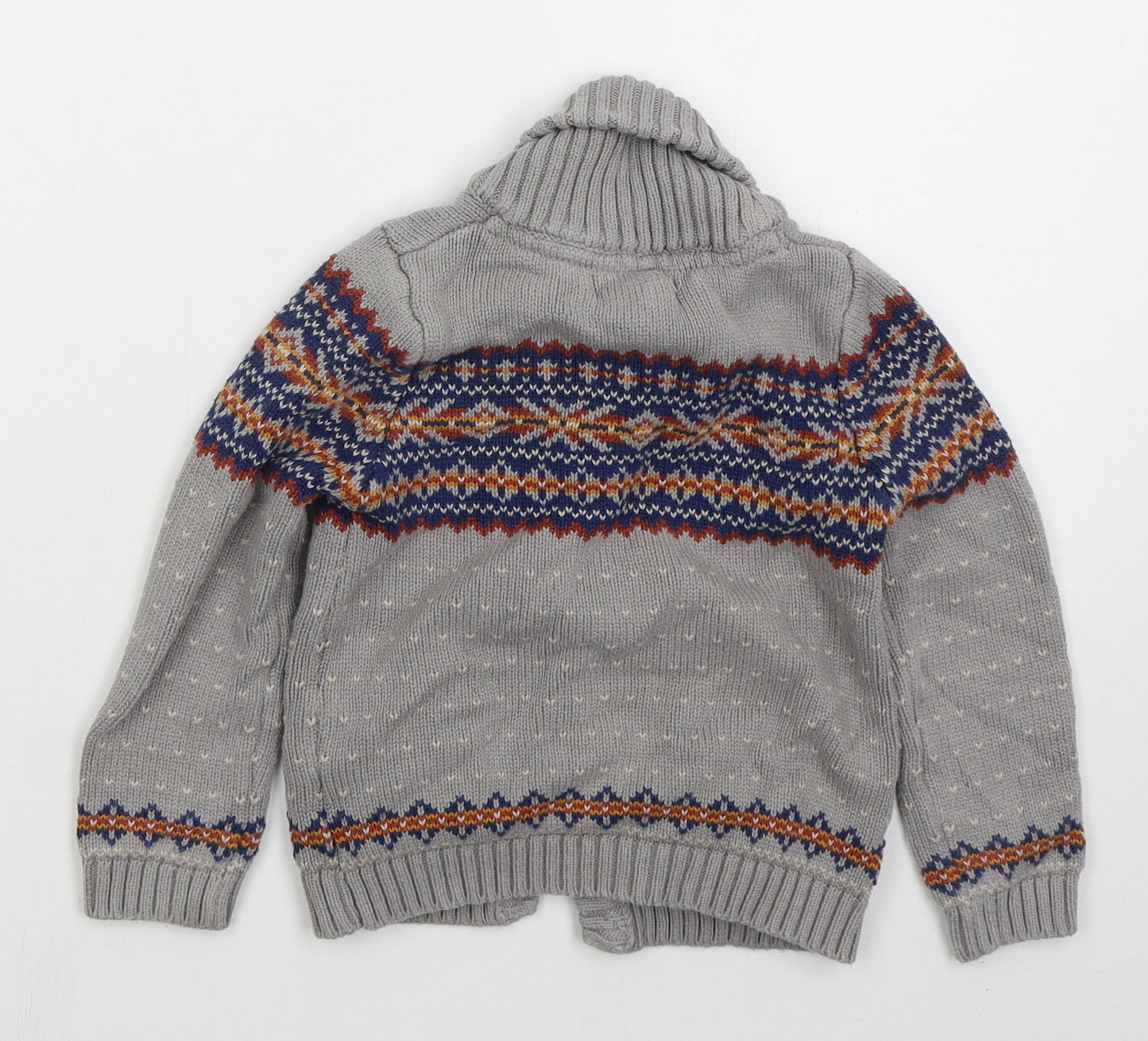 Rhorie Whelan Boys Grey Collared Fair Isle Cotton Cardigan Jumper Size 3-4 Years  Button