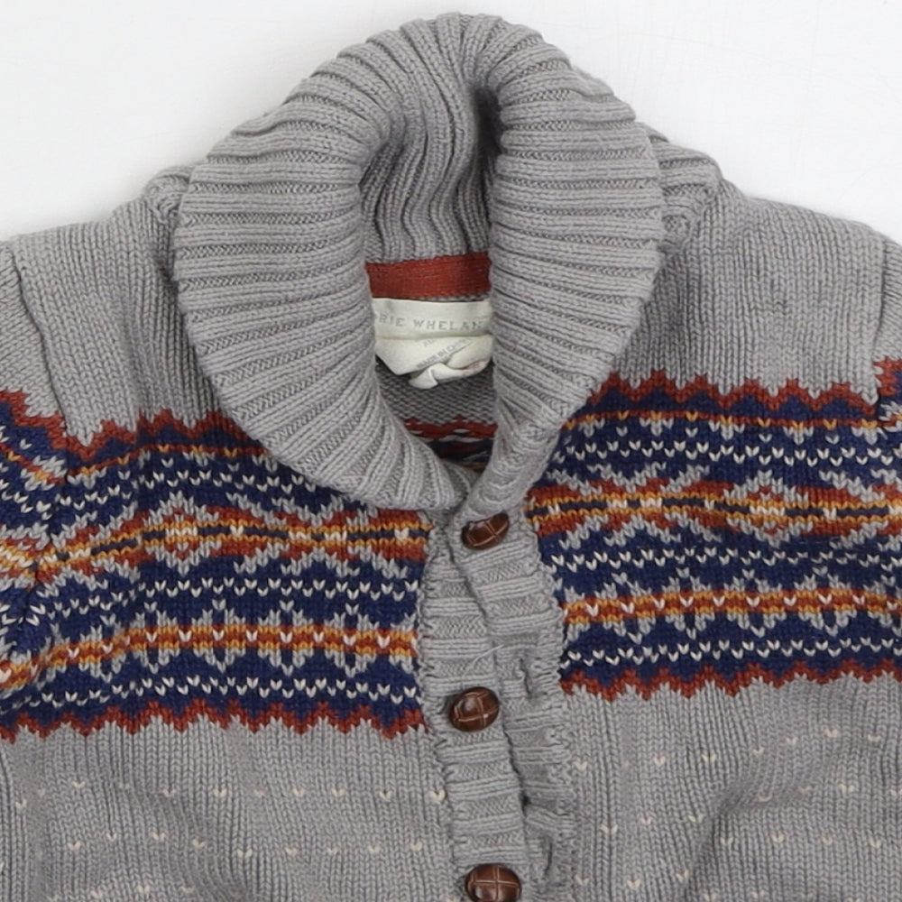 Rhorie Whelan Boys Grey Collared Fair Isle Cotton Cardigan Jumper Size 3-4 Years  Button