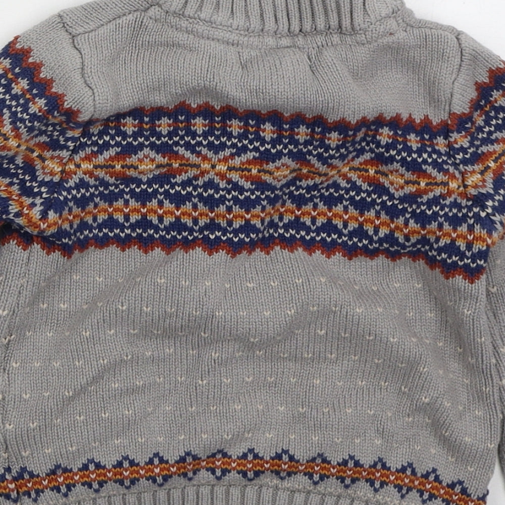 Rhorie Whelan Boys Grey Collared Fair Isle Cotton Cardigan Jumper Size 3-4 Years  Button