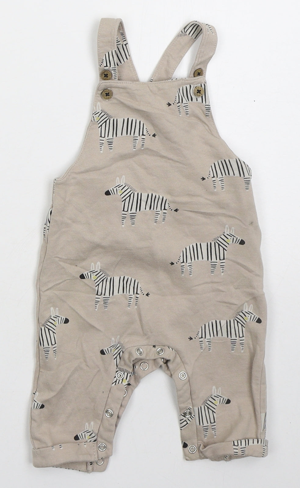 NEXT Boys Brown  Cotton Dungaree One-Piece Size 3-6 Months  Button - Zebra
