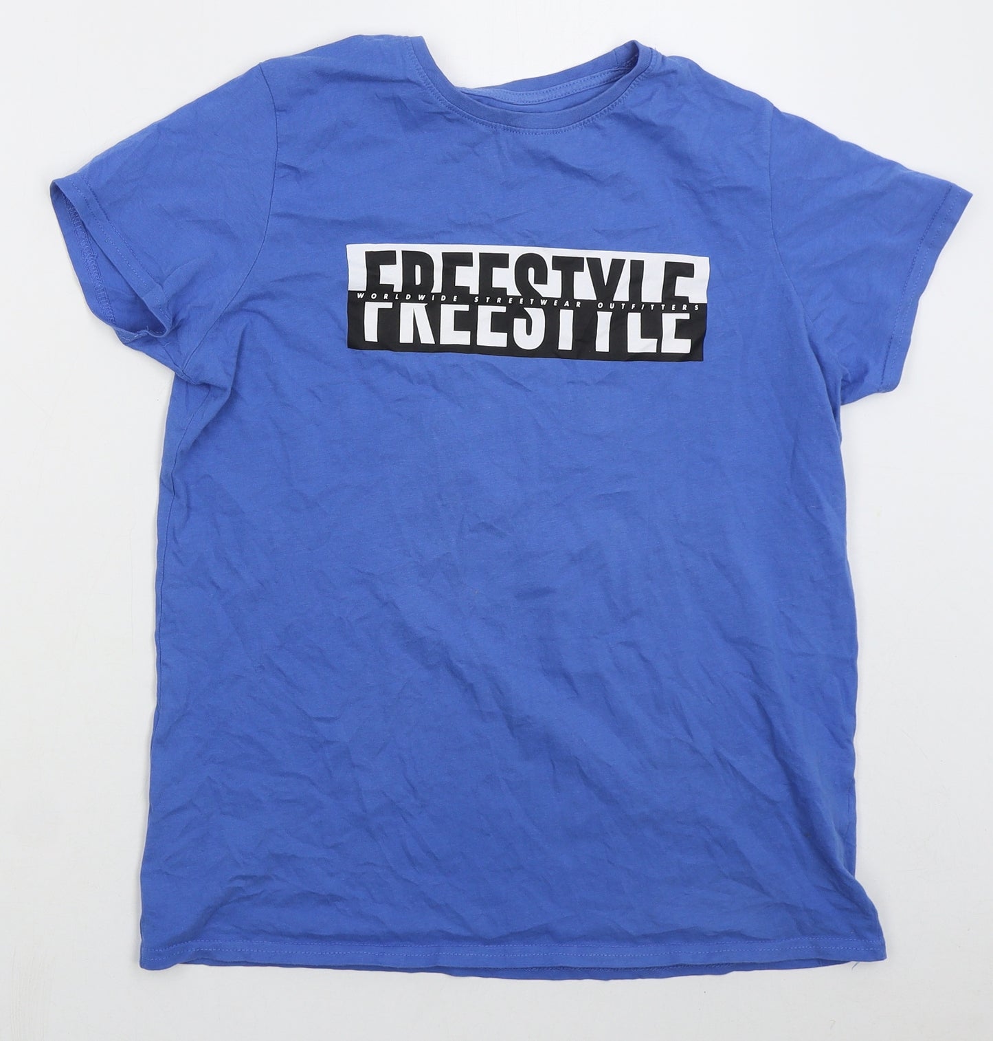 Primark Boys Blue  Cotton Basic T-Shirt Size 3-4 Years Crew Neck Pullover - Freestyle