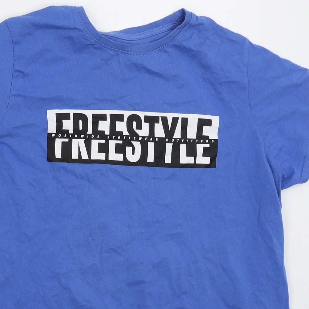 Primark Boys Blue  Cotton Basic T-Shirt Size 3-4 Years Crew Neck Pullover - Freestyle