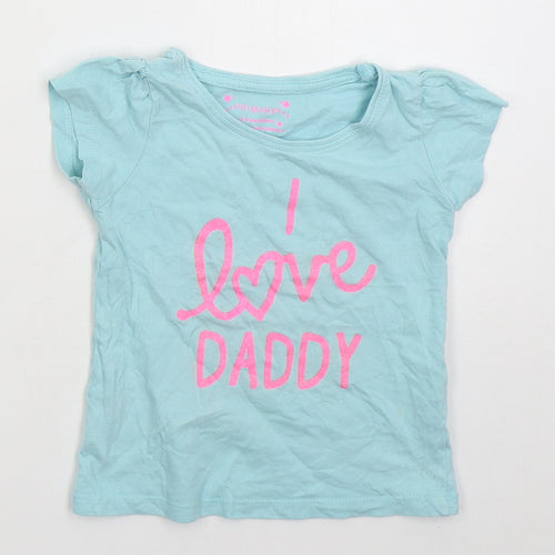 Primark Girls Blue  Cotton Basic T-Shirt Size 3-4 Years Crew Neck Pullover - I Love Daddy