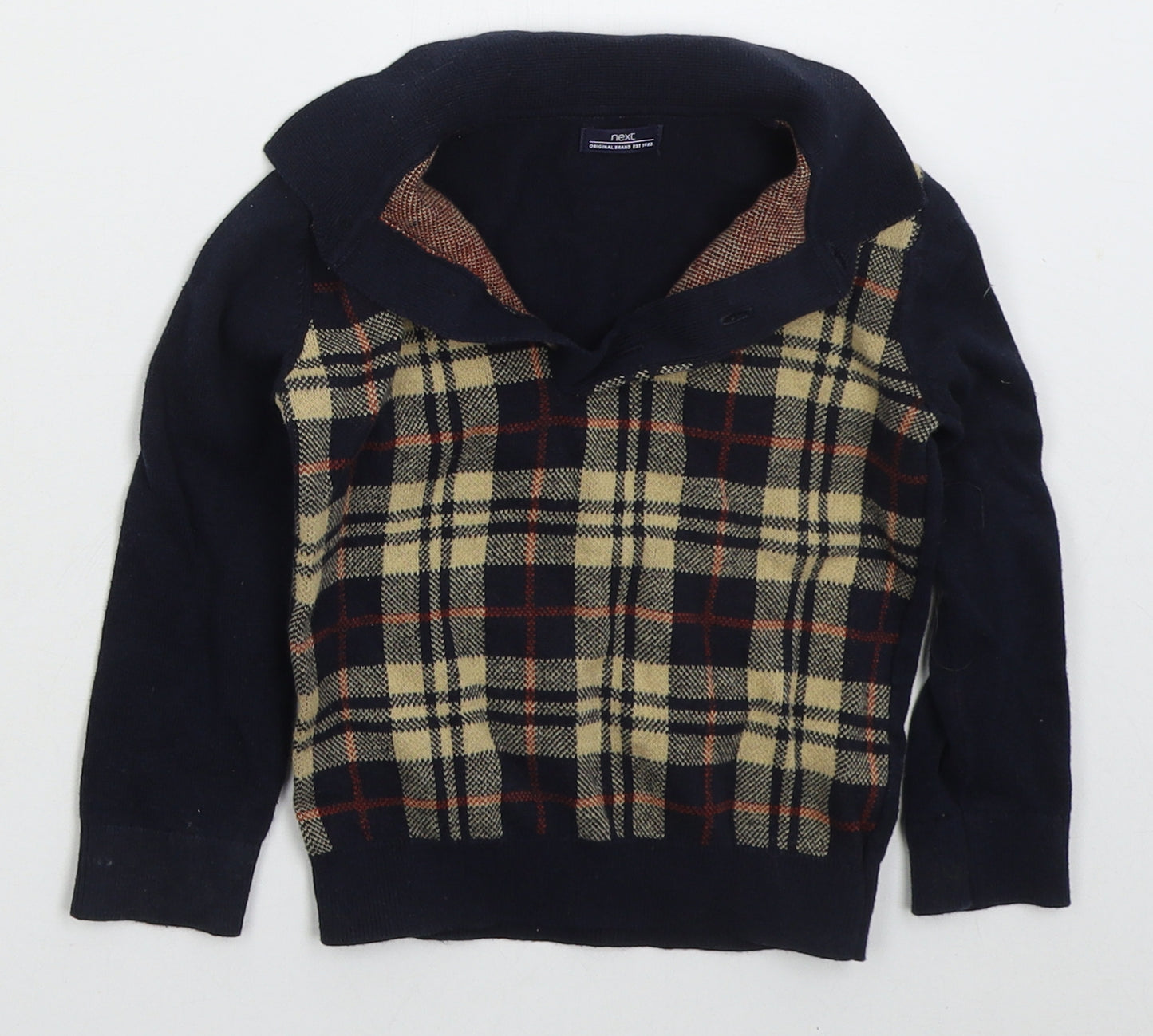 NEXT Boys Blue Collared Check Cotton Pullover Jumper Size 2-3 Years  Pullover