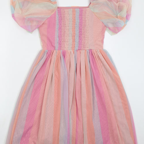 NEXT Girls Pink Striped Polyester A-Line  Size 12 Years  Square Neck Pullover