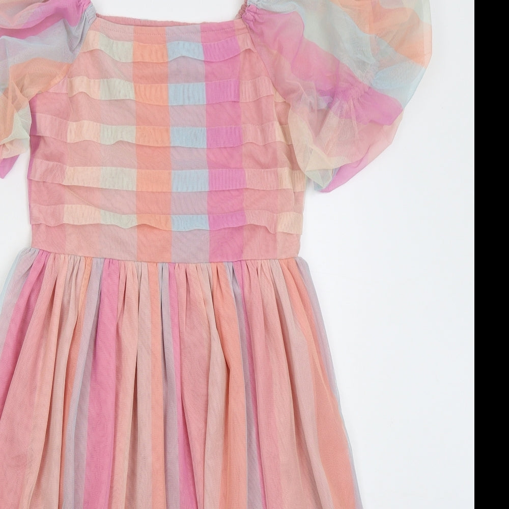 NEXT Girls Pink Striped Polyester A-Line  Size 12 Years  Square Neck Pullover