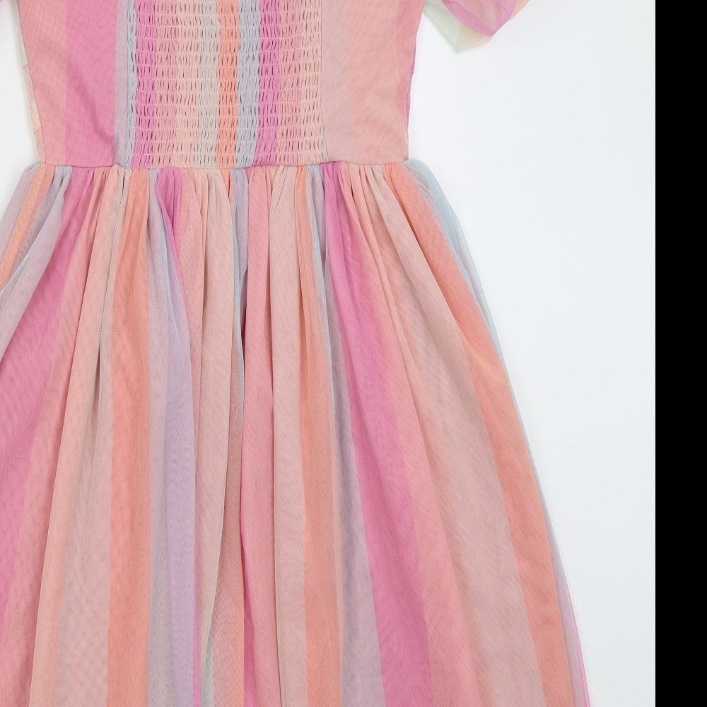 NEXT Girls Pink Striped Polyester A-Line  Size 12 Years  Square Neck Pullover