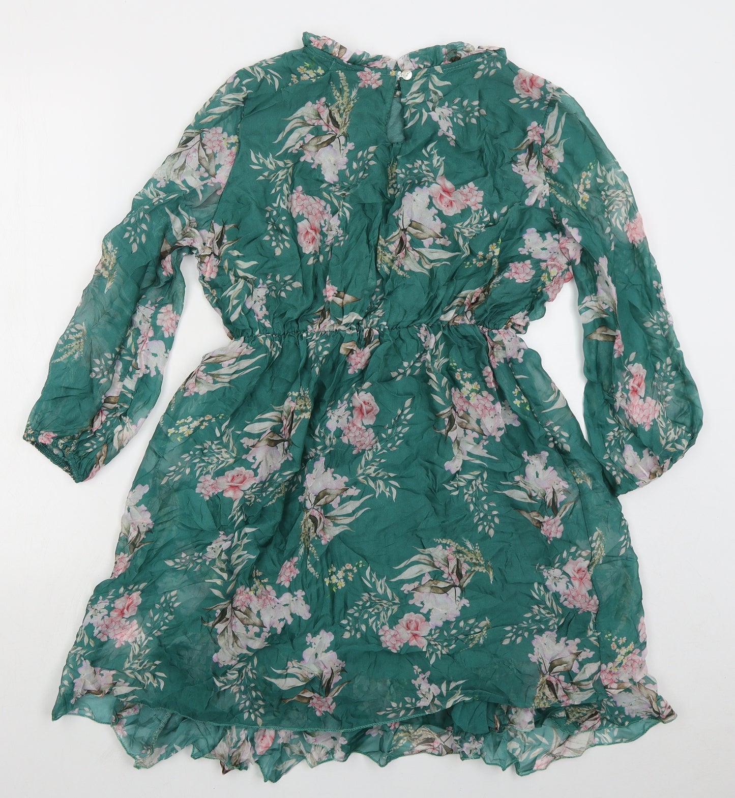Lara Guidotti Womens Green Floral Silk Skater Dress  Size M  Round Neck Button