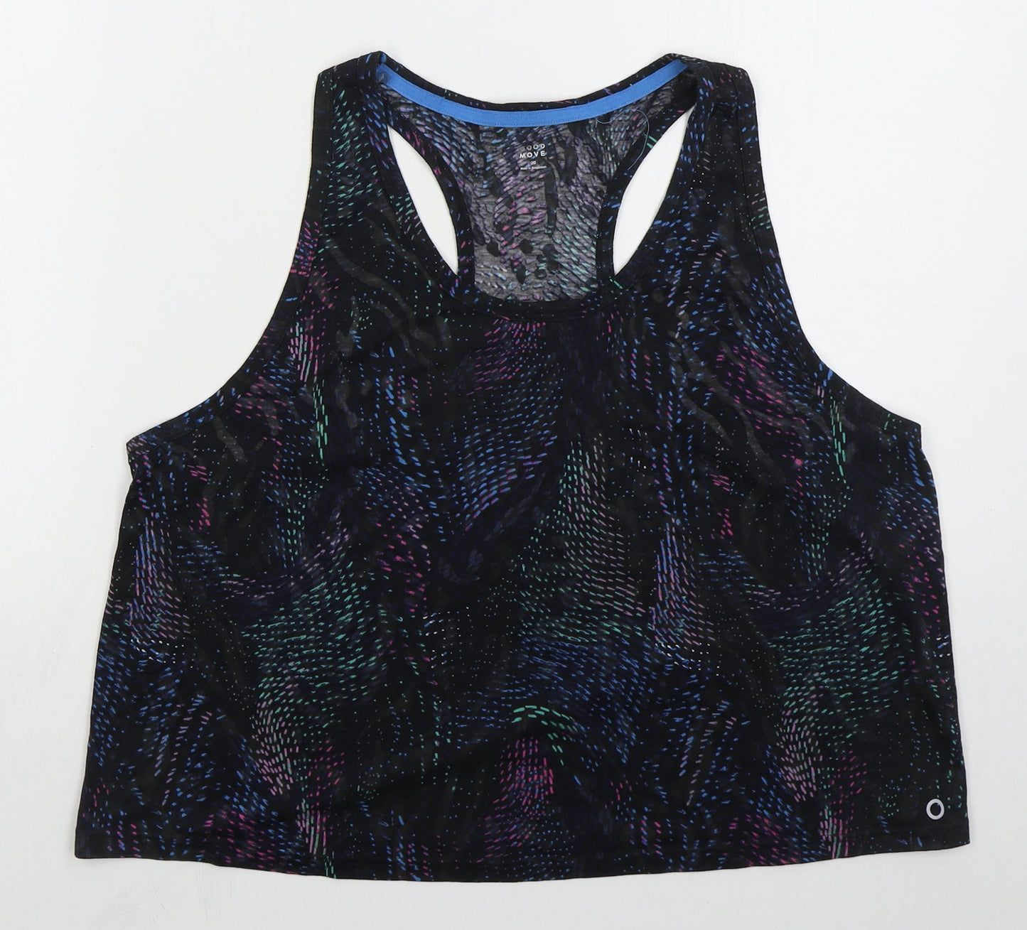 Marks and Spencer Womens Black Geometric Polyester Cropped Tank Size 20 Scoop Neck Pullover