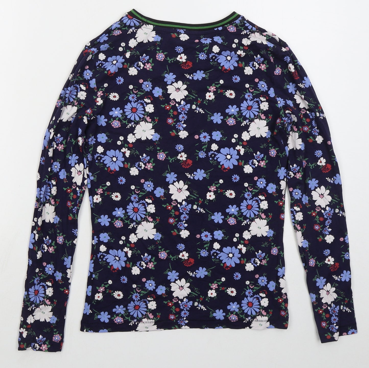 TU Womens Blue Floral Cotton Basic T-Shirt Size 8 Crew Neck