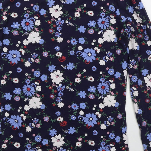 TU Womens Blue Floral Cotton Basic T-Shirt Size 8 Crew Neck