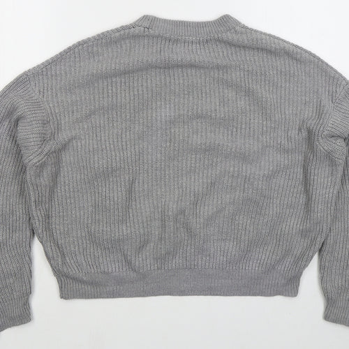 Pull&Bear Womens Grey Crew Neck  Acrylic Pullover Jumper Size S   - Burger Unicorn Rainbow