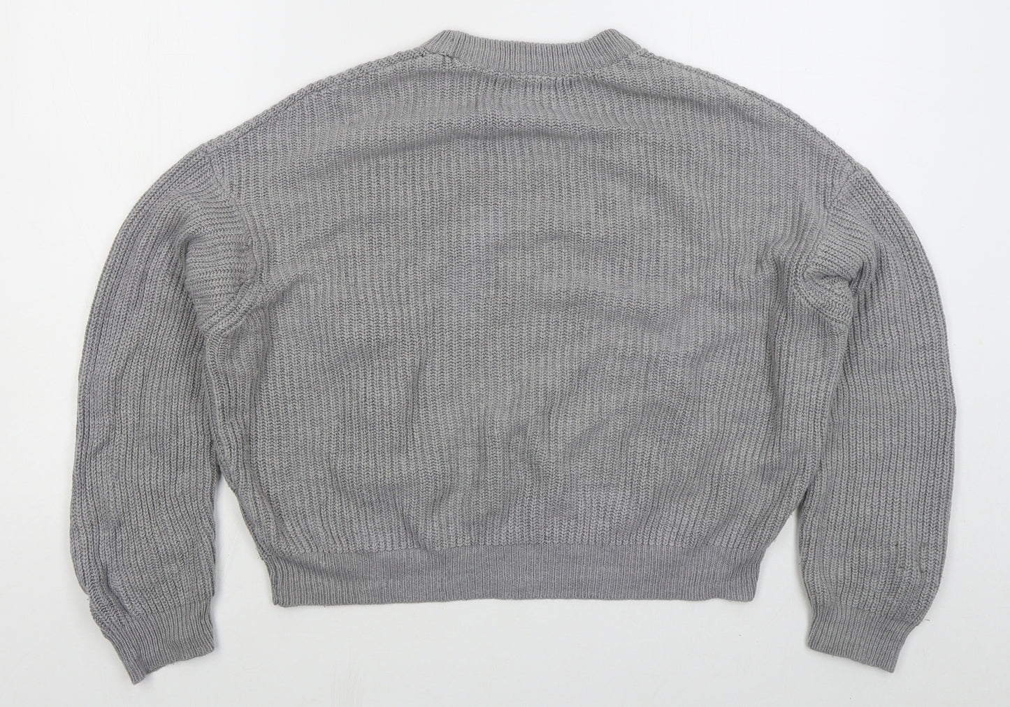 Pull&Bear Womens Grey Crew Neck  Acrylic Pullover Jumper Size S   - Burger Unicorn Rainbow