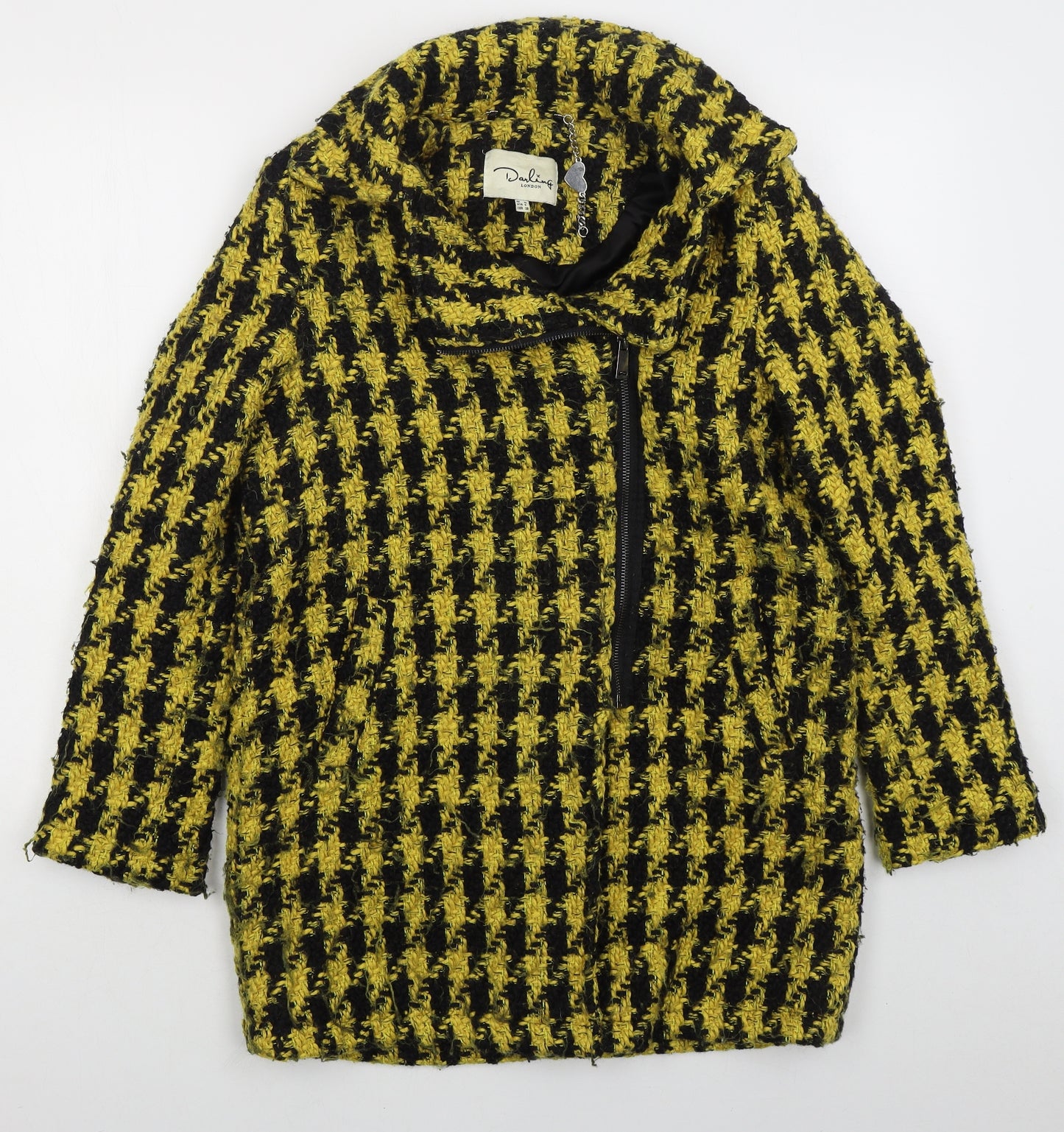 Darling London Womens Yellow Houndstooth  Pea Coat Coat Size 10  Zip