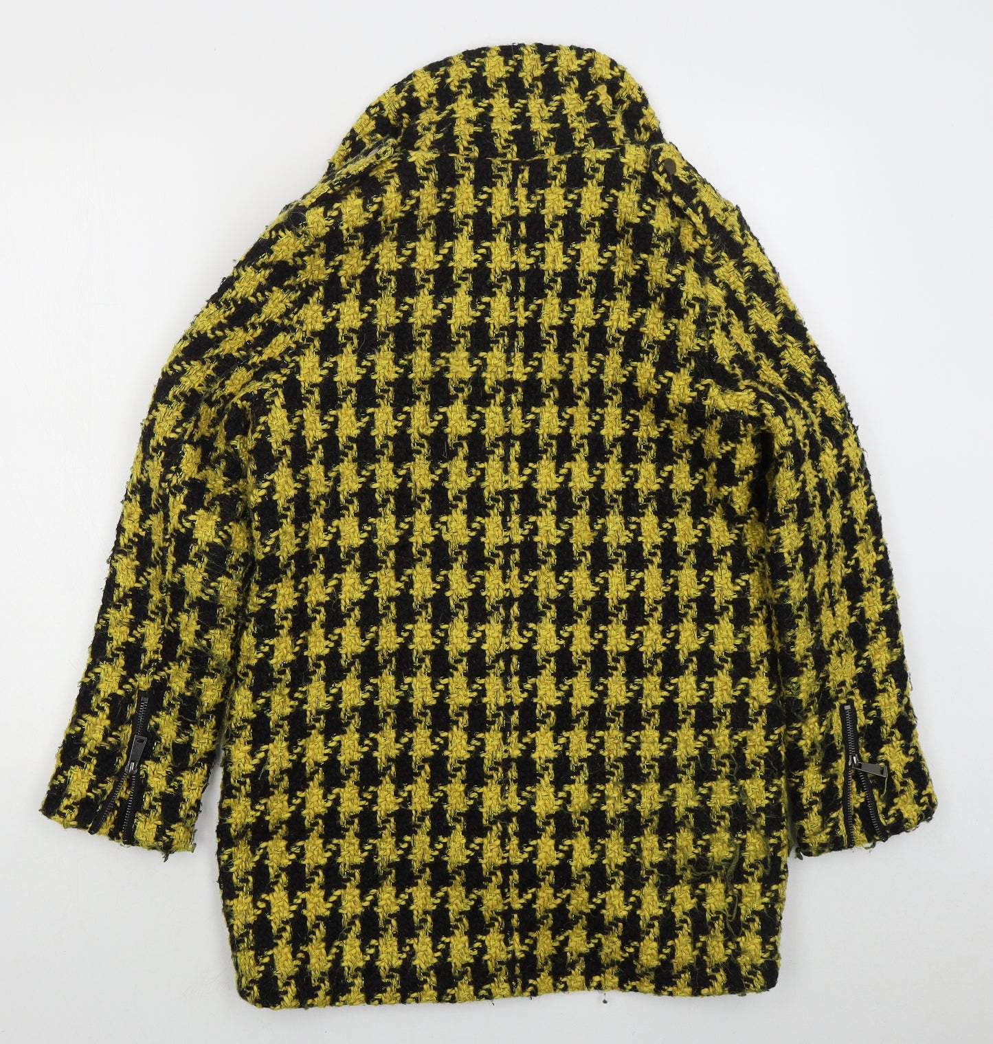 Darling London Womens Yellow Houndstooth  Pea Coat Coat Size 10  Zip
