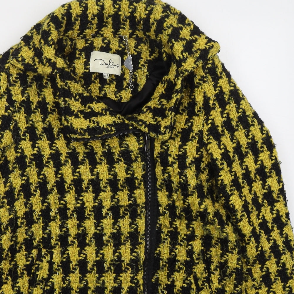 Darling London Womens Yellow Houndstooth  Pea Coat Coat Size 10  Zip