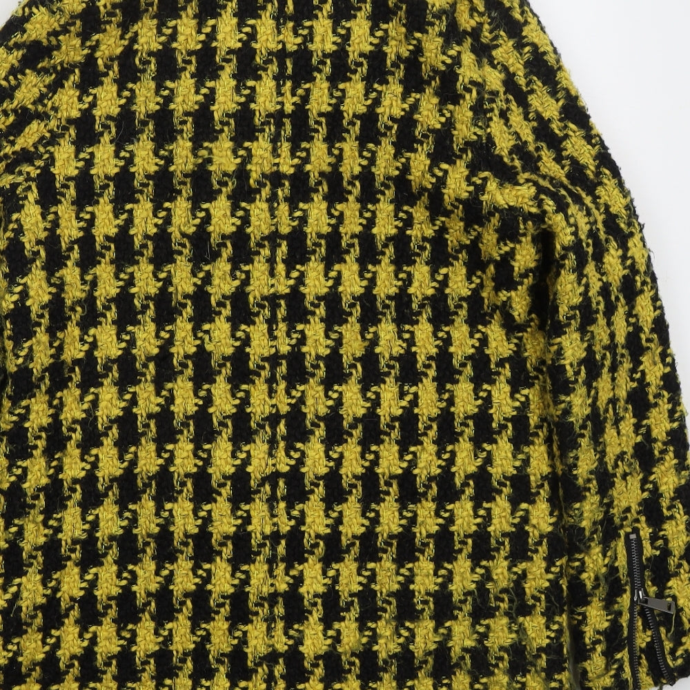 Darling London Womens Yellow Houndstooth  Pea Coat Coat Size 10  Zip