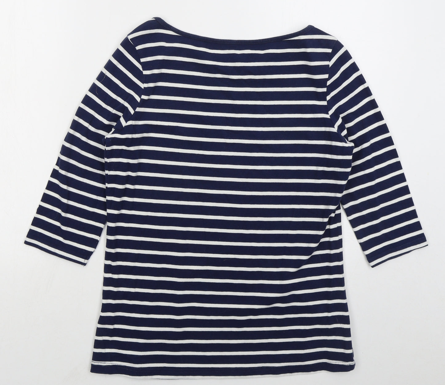 ESMARA Womens Blue Striped Cotton Basic T-Shirt Size L Boat Neck