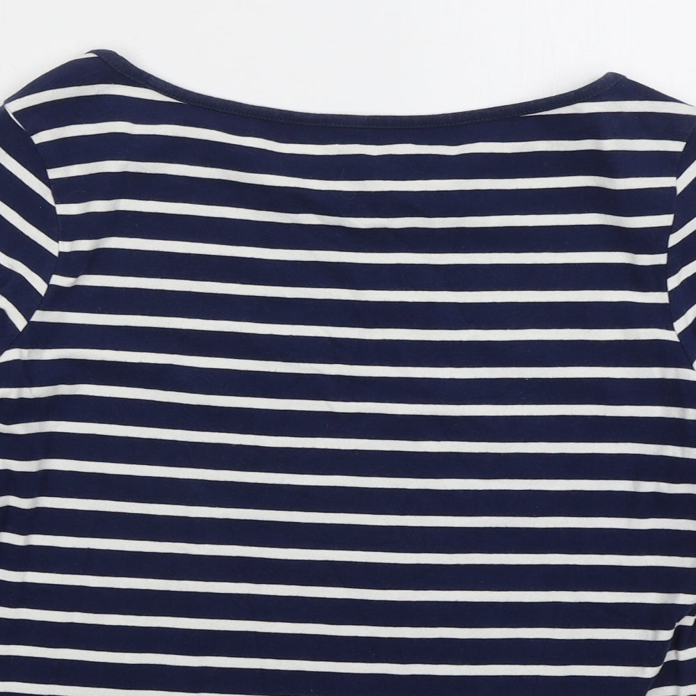 ESMARA Womens Blue Striped Cotton Basic T-Shirt Size L Boat Neck