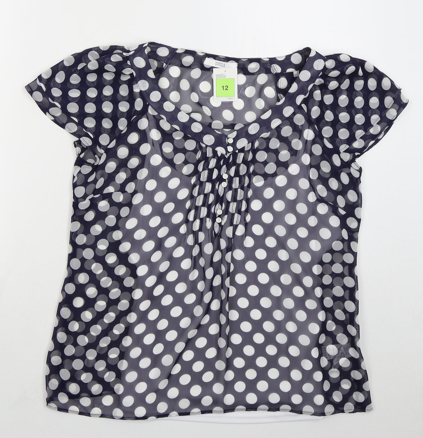Marks and Spencer Womens Blue Polka Dot Polyester Basic Blouse Size 12 V-Neck
