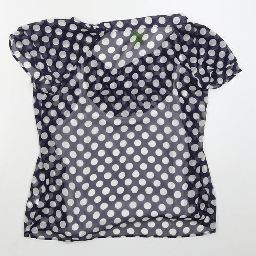 Marks and Spencer Womens Blue Polka Dot Polyester Basic Blouse Size 12 V-Neck
