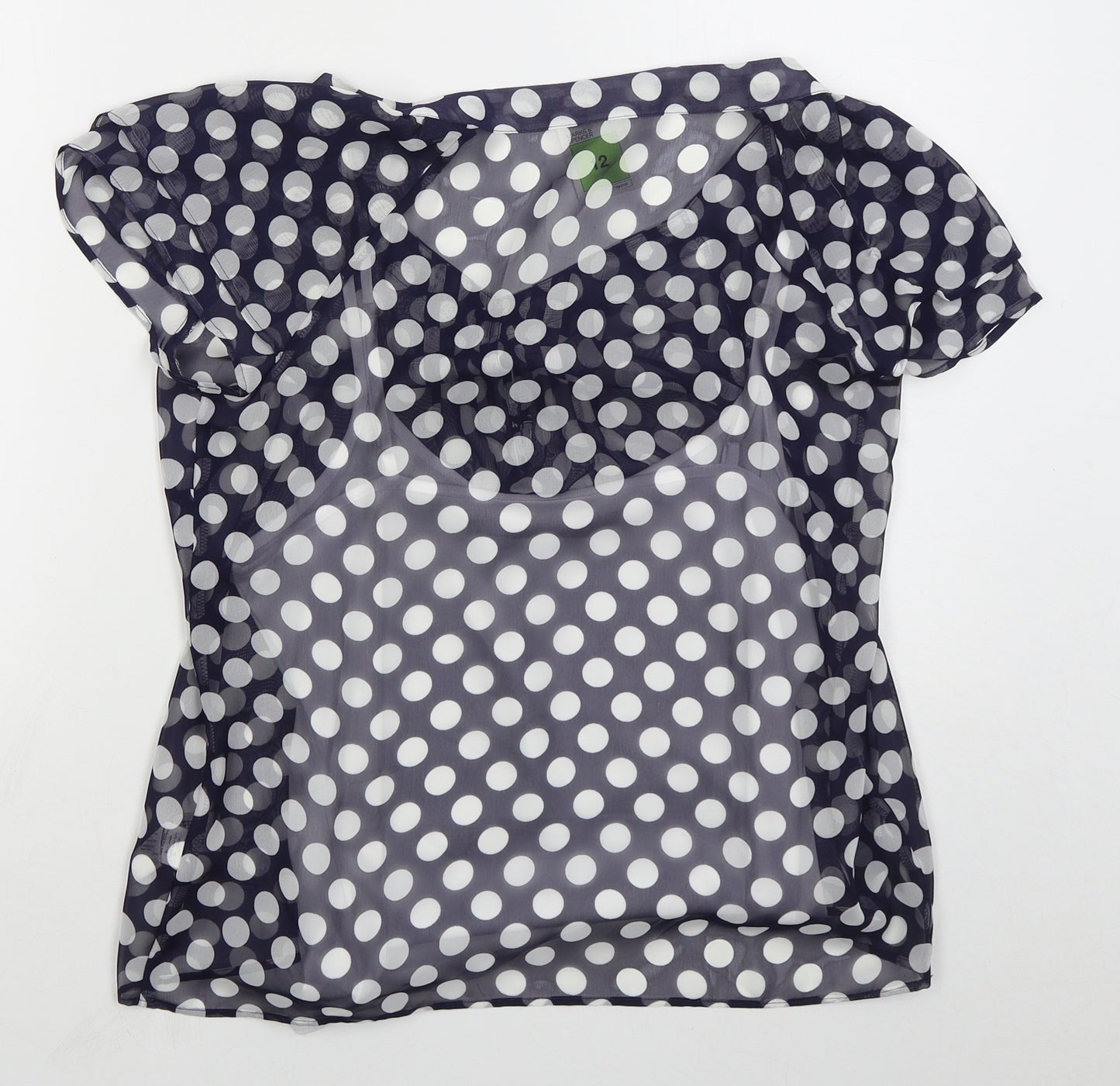 Marks and Spencer Womens Blue Polka Dot Polyester Basic Blouse Size 12 V-Neck