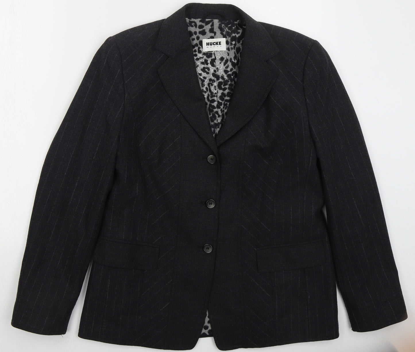 Hucke Womens Grey Spotted Wool Jacket Suit Jacket Size 18