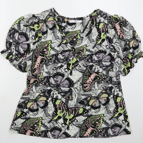 NEXT Womens Grey  Polyester Basic Blouse Size 18 V-Neck - Butterflies