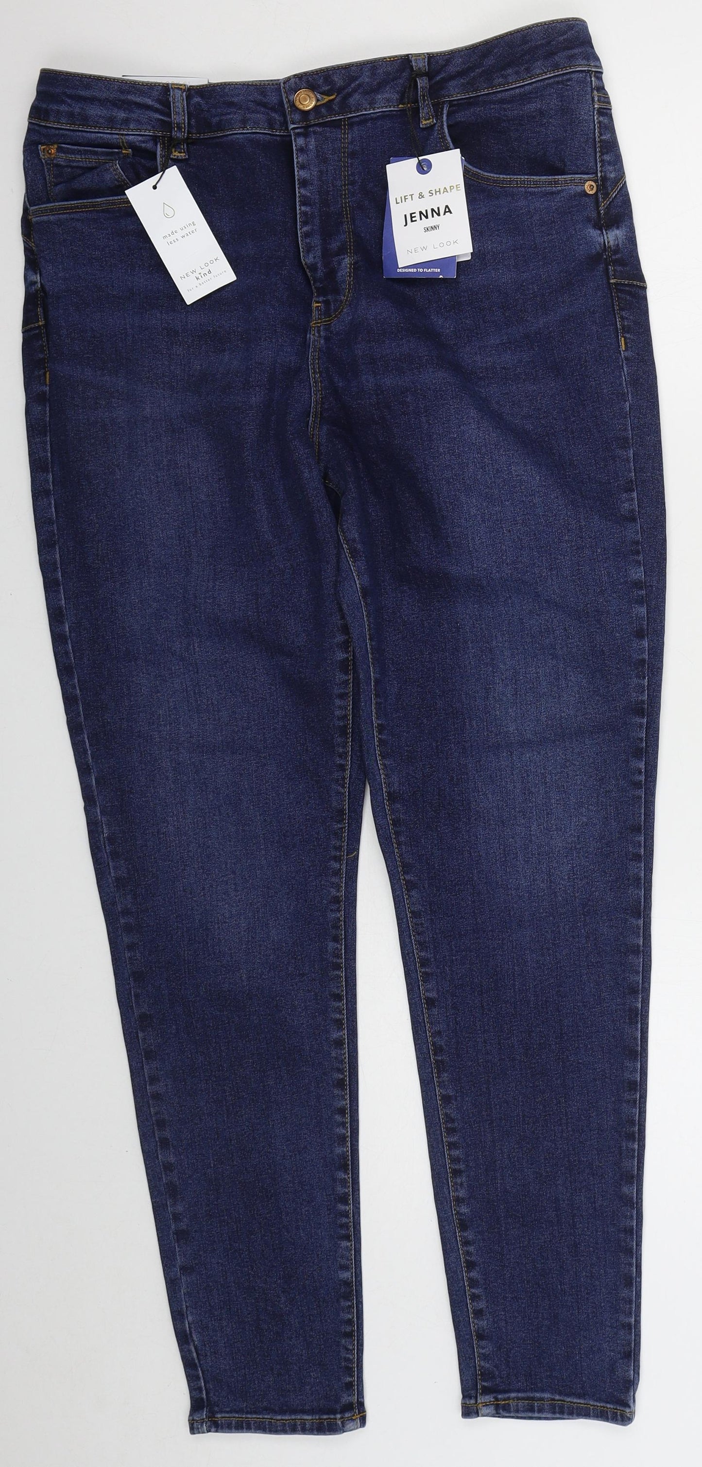 New Look Womens Blue  Cotton Skinny Jeans Size 16 L26 in Regular Button