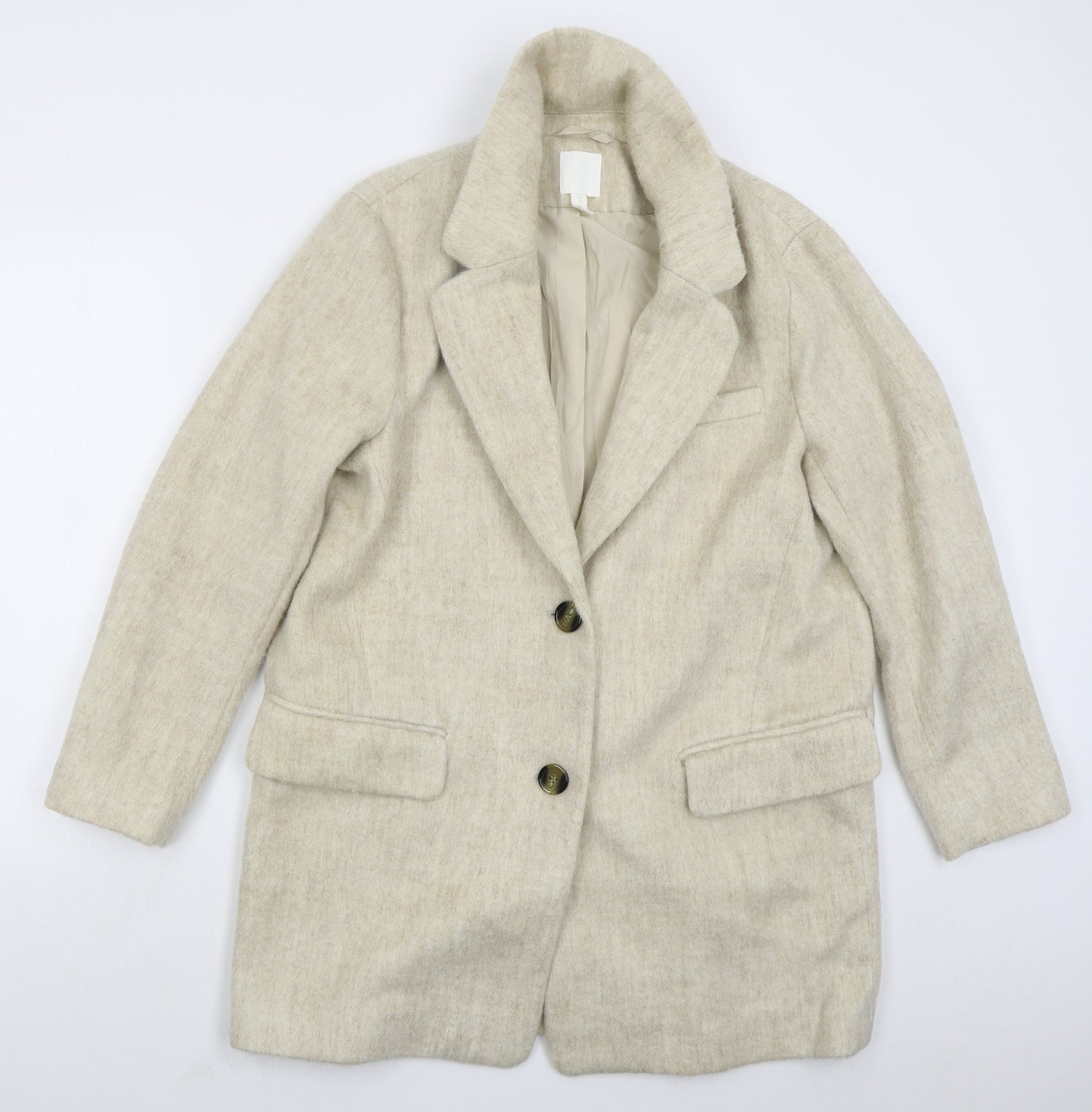 H&M Womens Beige   Pea Coat Coat Size M  Button