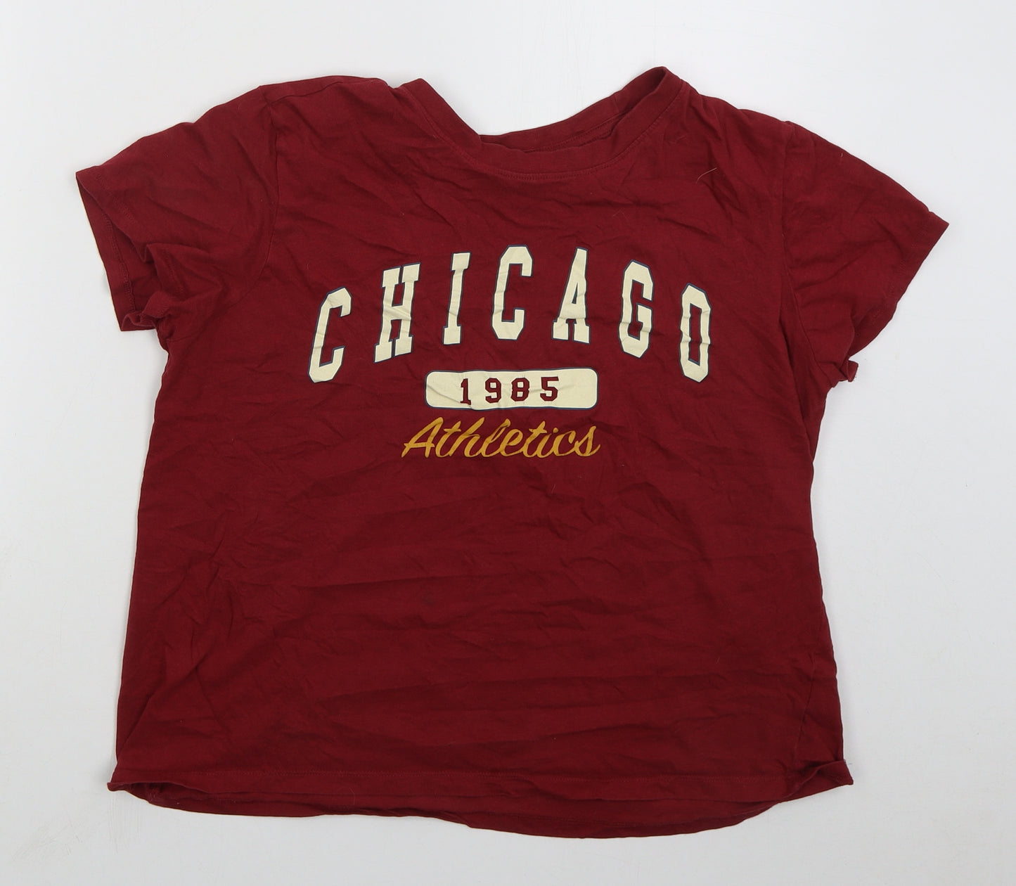 Primark Womens Red  Cotton Cropped T-Shirt Size 14 Crew Neck - Chicago