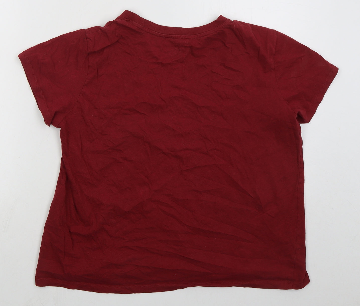 Primark Womens Red  Cotton Cropped T-Shirt Size 14 Crew Neck - Chicago
