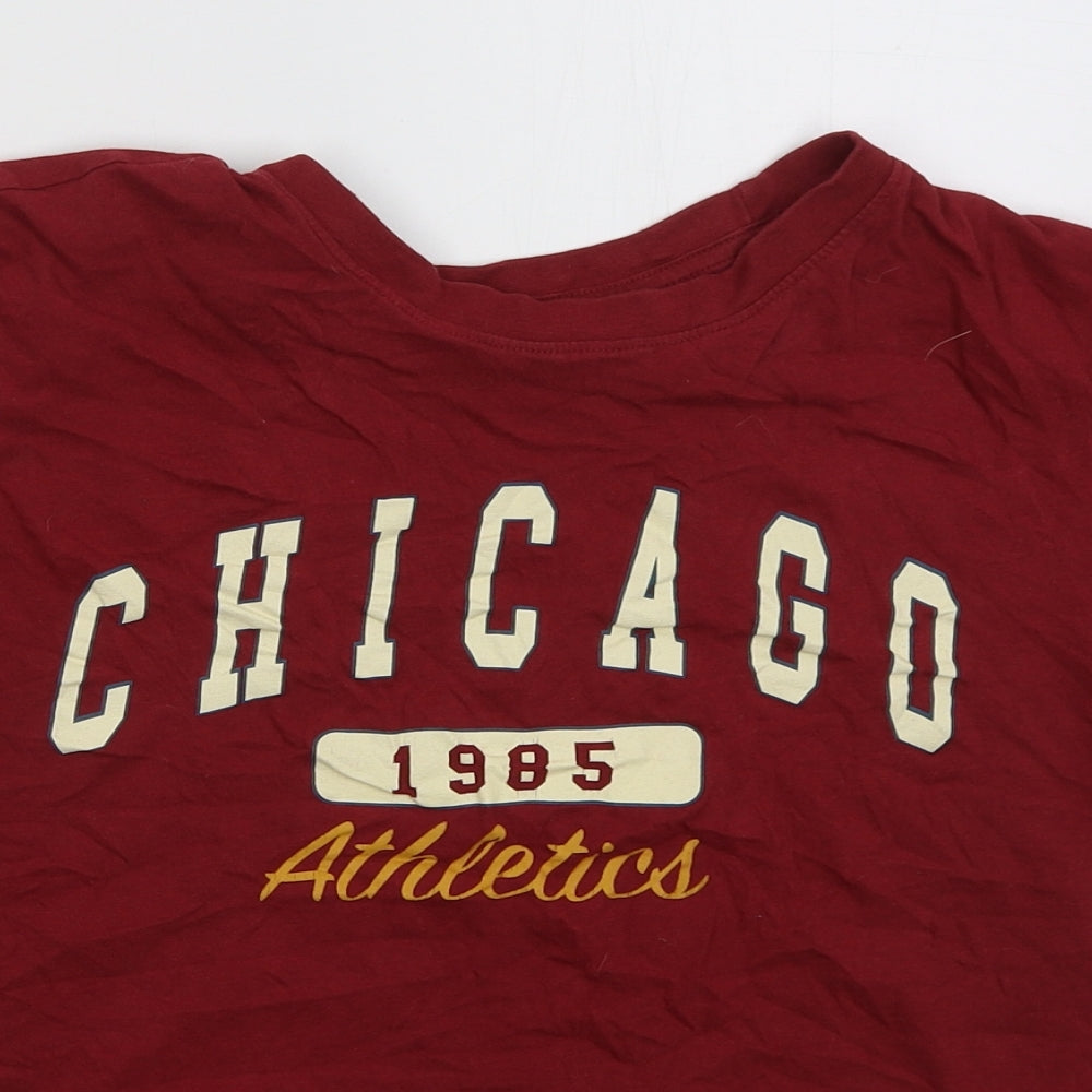Primark Womens Red  Cotton Cropped T-Shirt Size 14 Crew Neck - Chicago