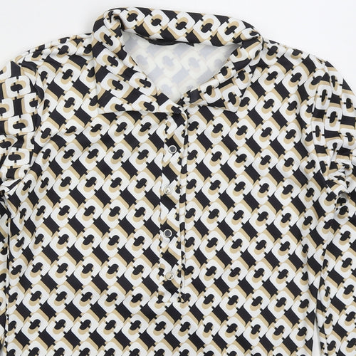 Stylewise Womens Beige Geometric Polyester Basic Polo Size 8 Collared