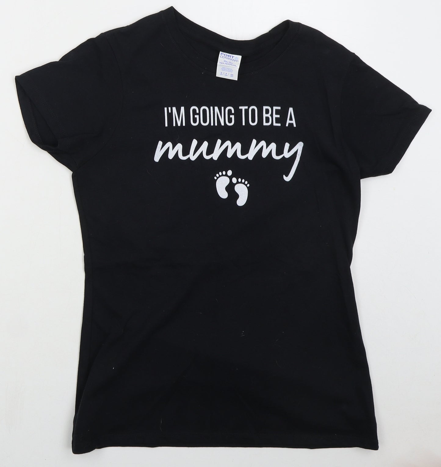 Port & Company Womens Black  Cotton Basic T-Shirt Size M Crew Neck - I'm Going To Be A Mummy