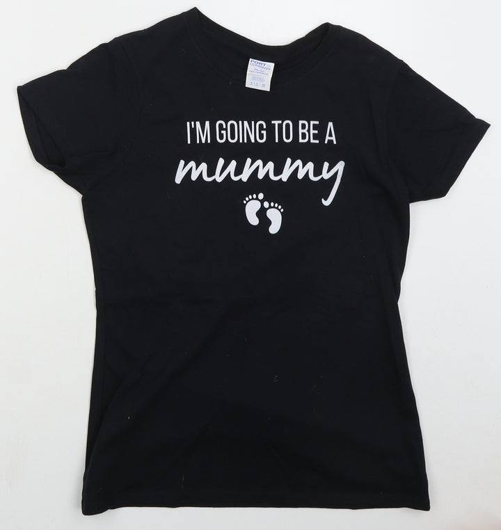 Port & Company Womens Black  Cotton Basic T-Shirt Size M Crew Neck - I'm Going To Be A Mummy