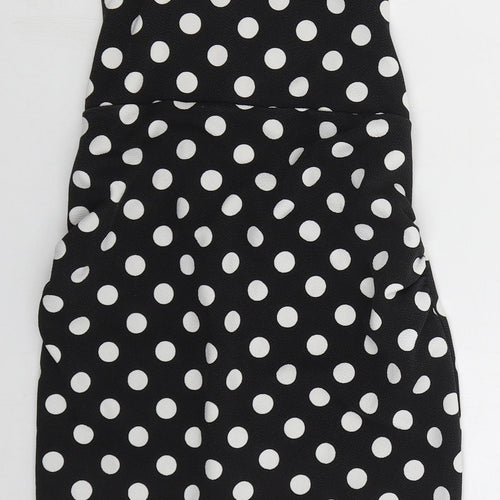 Boohoo Womens Black Polka Dot Polyester Mini  Size 8  Square Neck Pullover