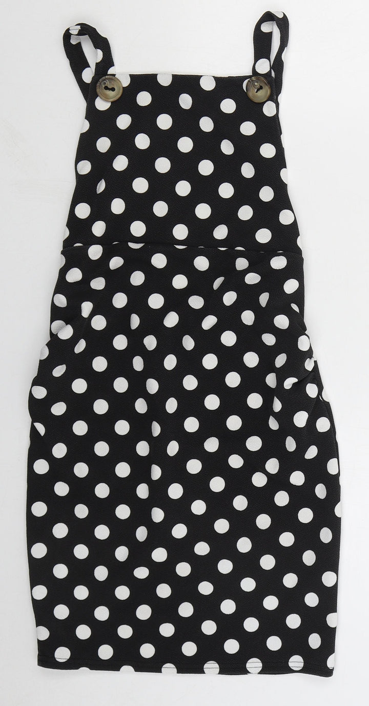 Boohoo Womens Black Polka Dot Polyester Mini Size 8 Square Neck Pullover