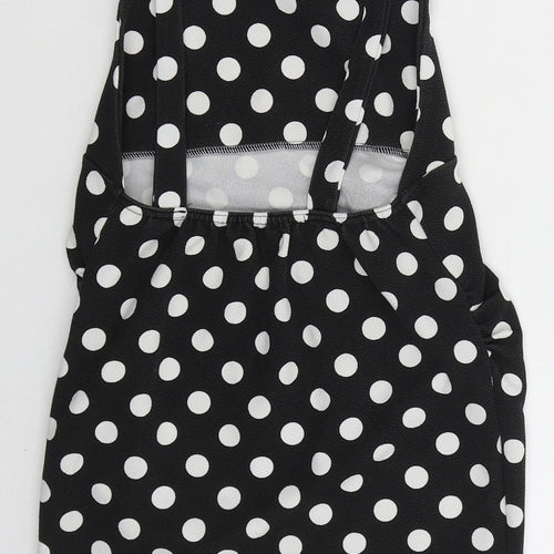 Boohoo Womens Black Polka Dot Polyester Mini  Size 8  Square Neck Pullover