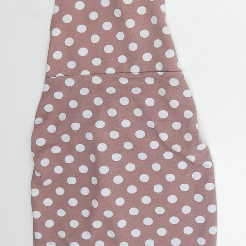 Boohoo Womens Pink Polka Dot Polyester Mini  Size 8  Square Neck Pullover