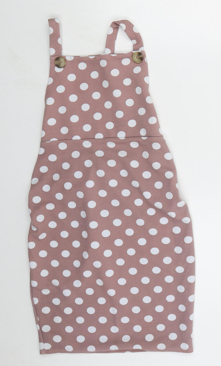 Boohoo Womens Pink Polka Dot Polyester Mini  Size 8  Square Neck Pullover